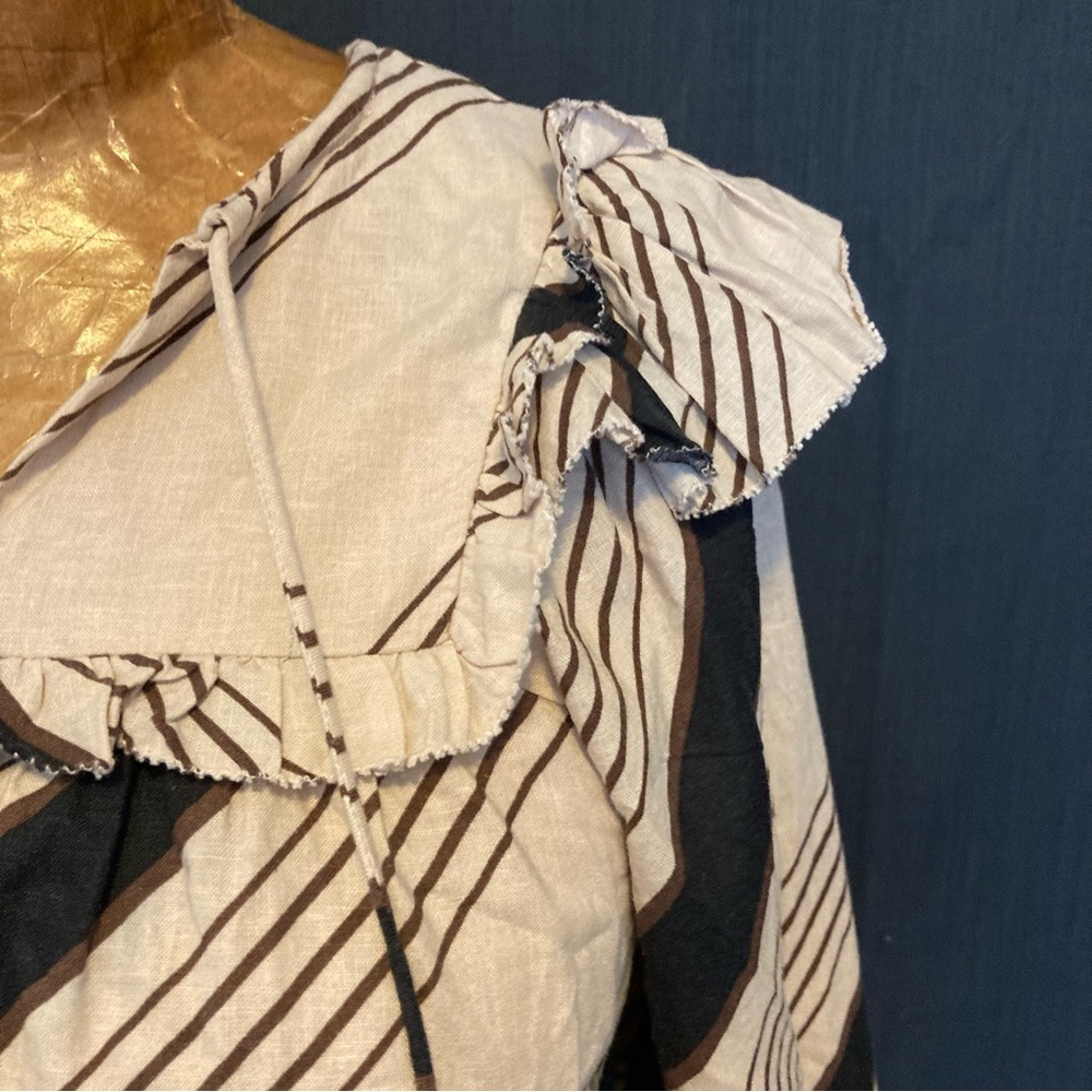 Long Sleeved Ruffle Top‎ | Black & Cream Striped Blouse Karlie 100% Cotton - Picture 3 of 11